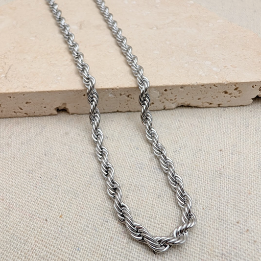 Close up of the polished silver rope chain texture