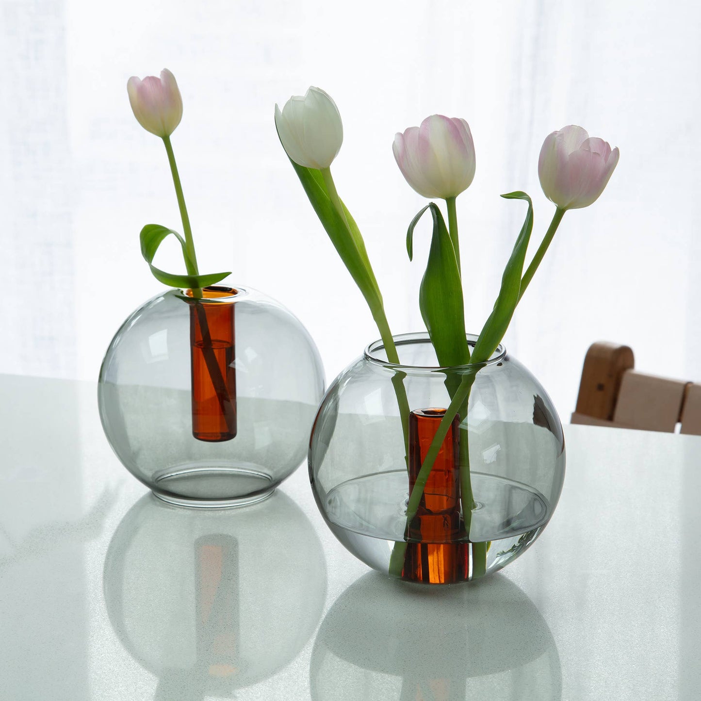 Pink and orange bubble glass vase