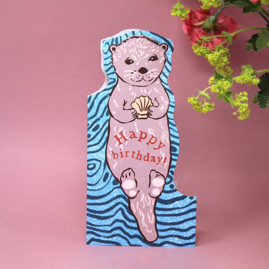 Otter Shaped Greetings Card with Iris Blue envelope