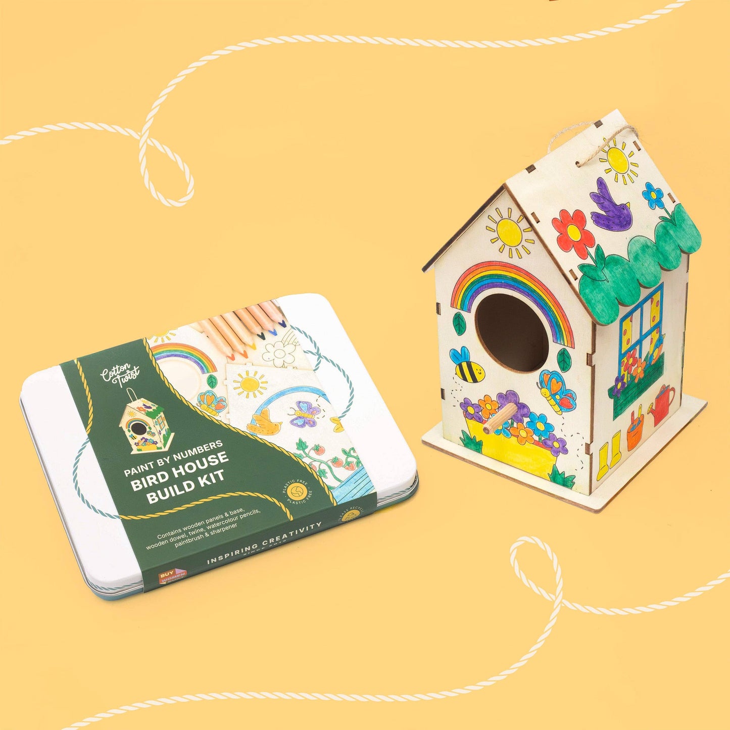 Sustainably sourced wooden panels and colouring pencils included in the kit