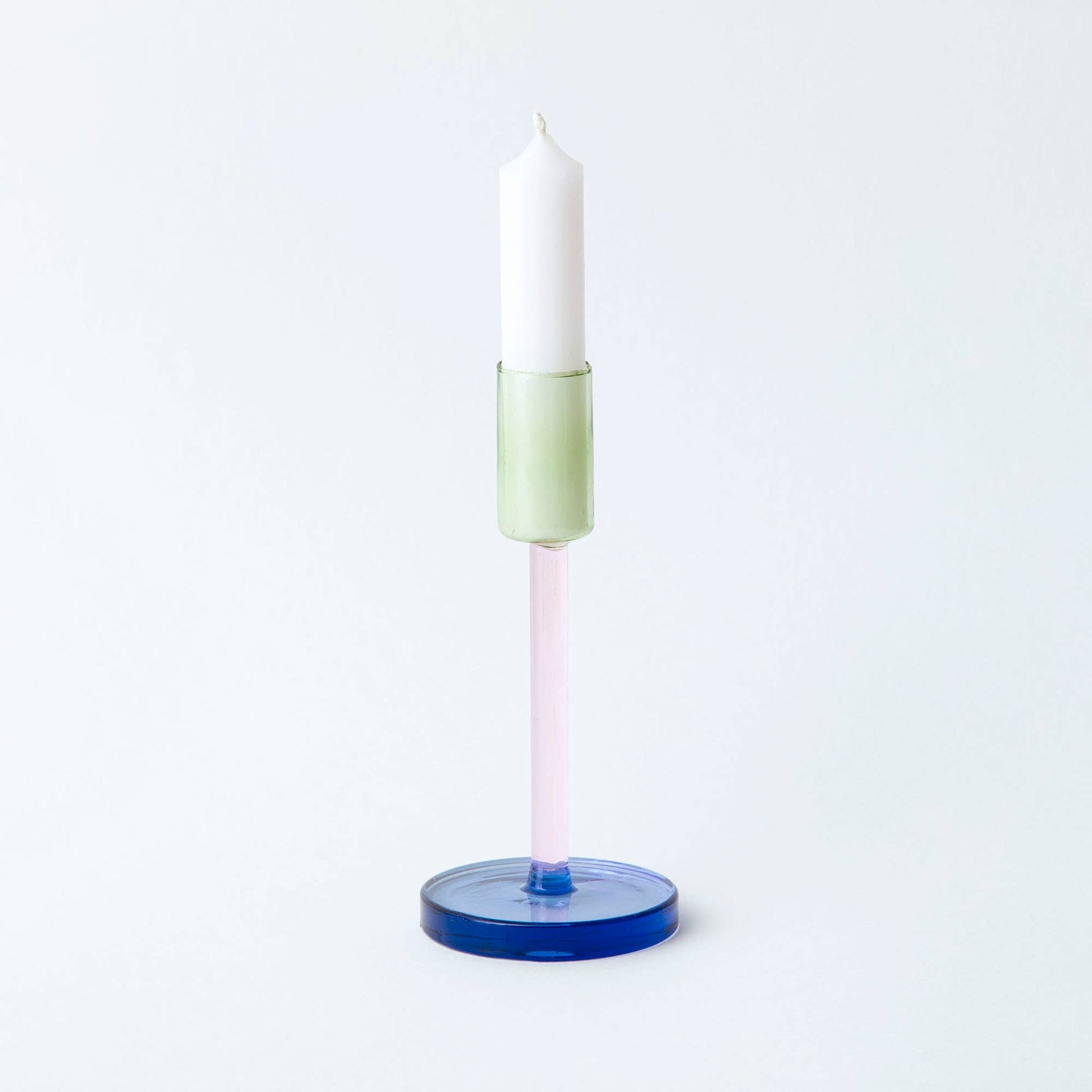 Elegant Tall Dual Colour Borosilicate Glass Candlestick, 150mm
