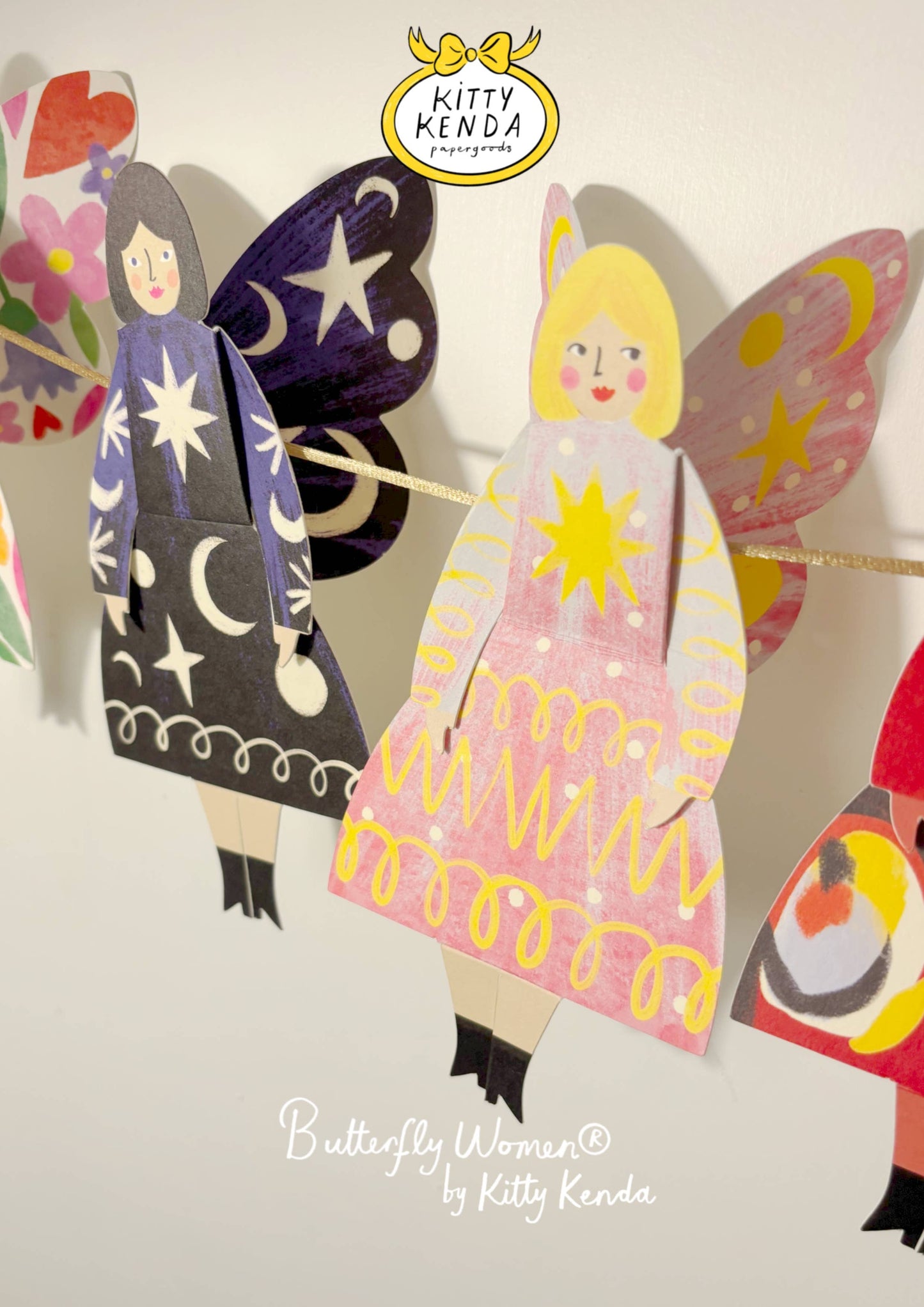 Butterfly Woman Sitting Greeting Card in Cosmic design, 3D foldable, Kitty Kenda Papergoods, UK-made