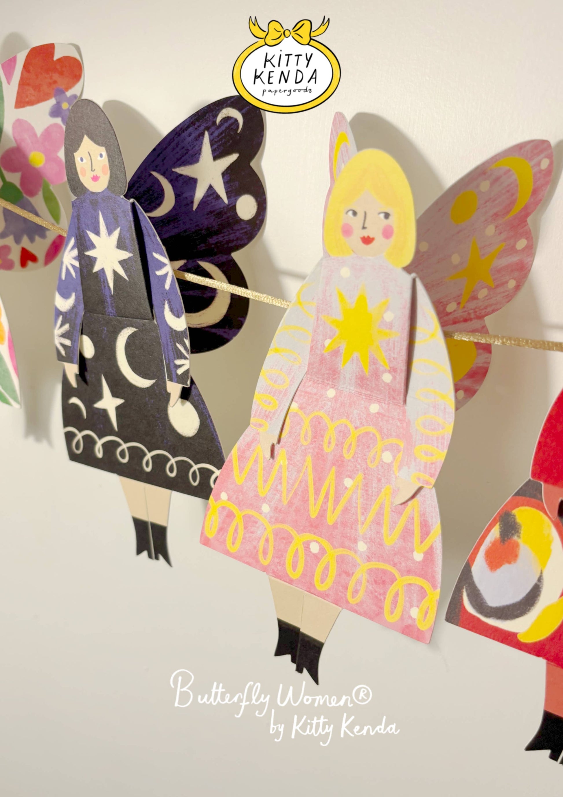 Butterfly Woman Sitting Greeting Card in Cosmic design, 3D foldable, Kitty Kenda Papergoods, UK-made