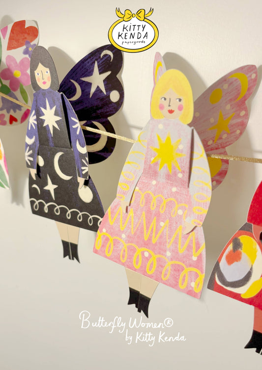 3D butterfly woman greeting card in stardust design