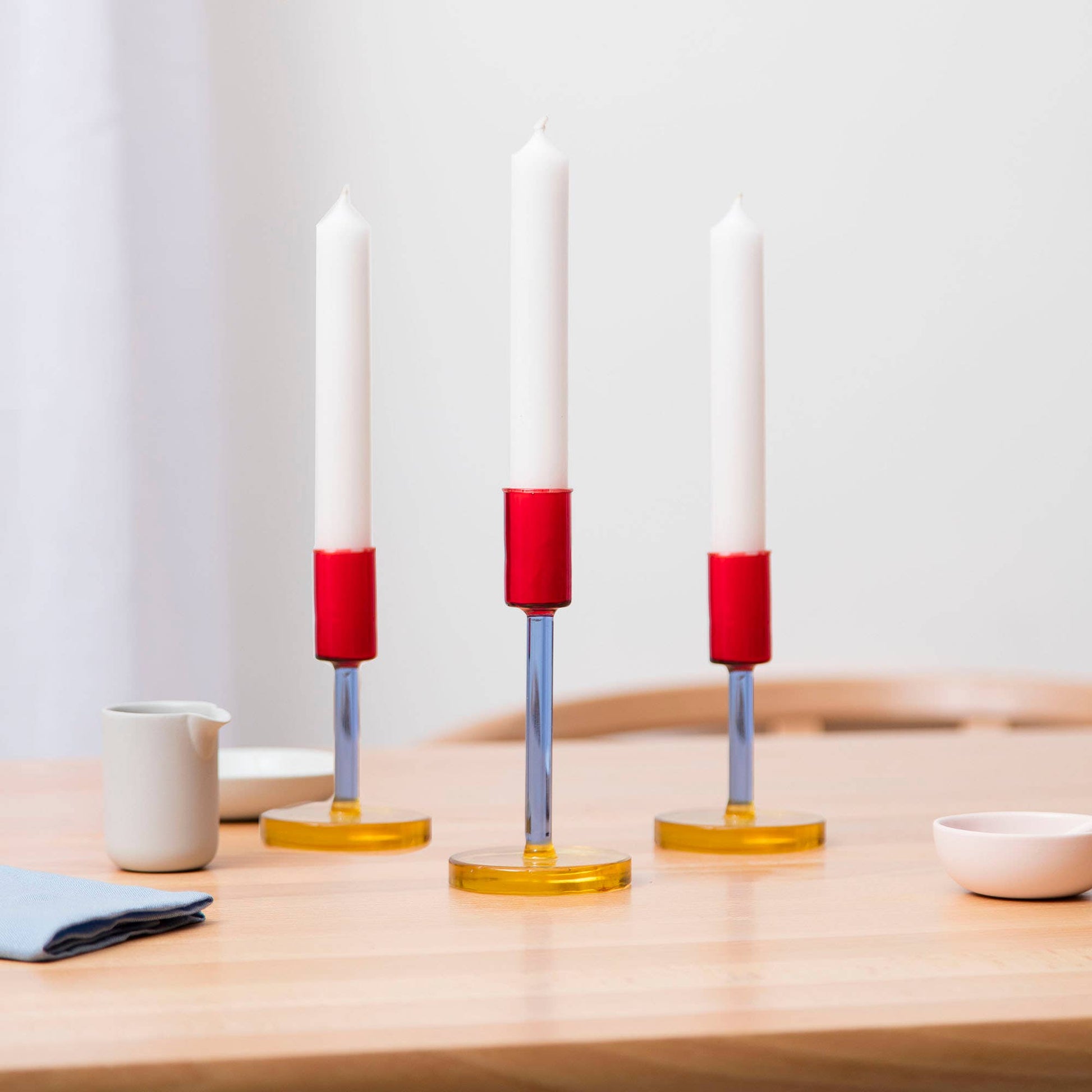 Stylish Medium Borosilicate Glass Candlestick, detail shot
