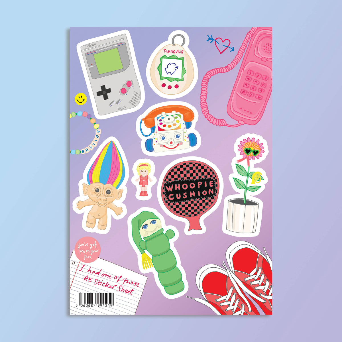 A5 Retro Vinyl Sticker Sheet featuring 80s, 90s, and Y2K nostalgia illustrations