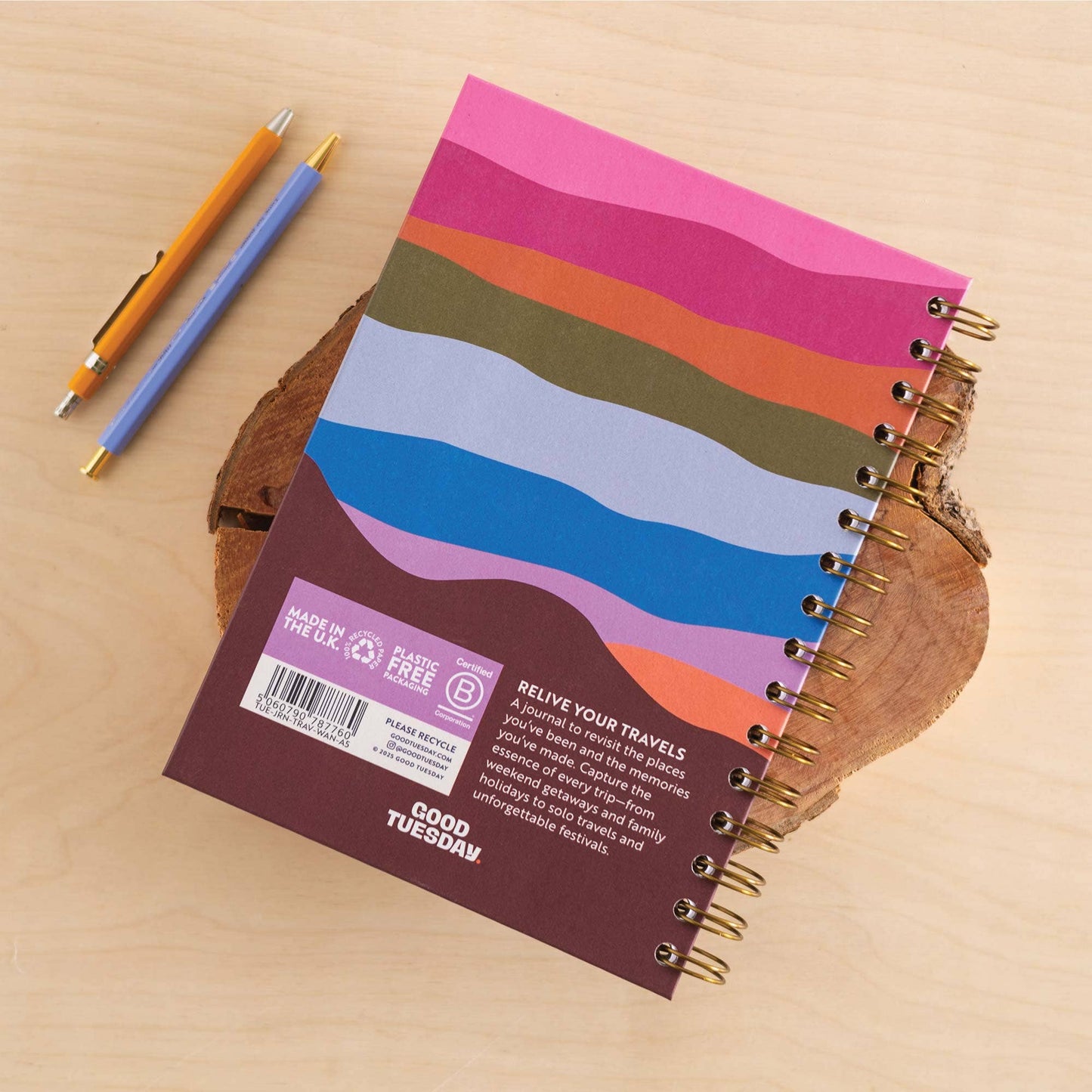 A5 Wanderlust Travel Journal cover detail featuring sunset and sunrise artwork