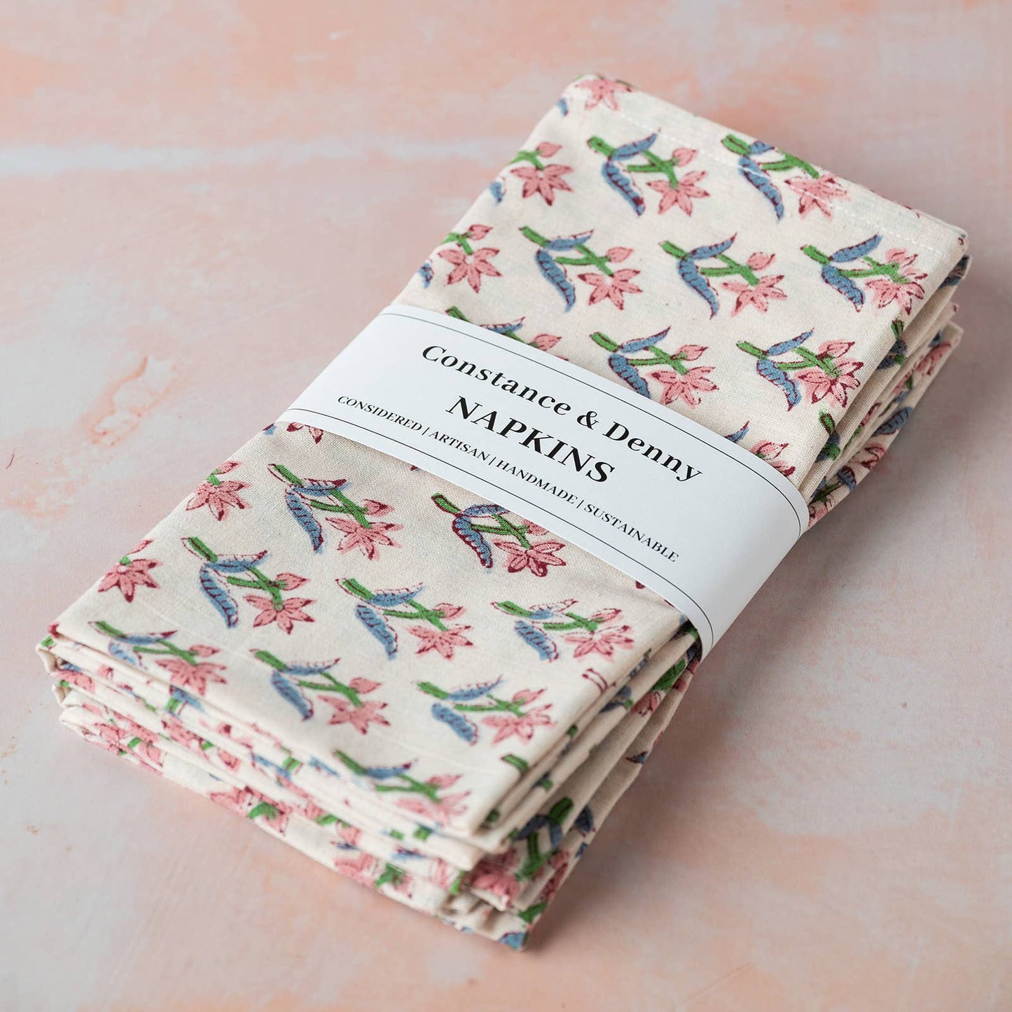 Botanical Meadow hand-block printed cotton napkins set of 4