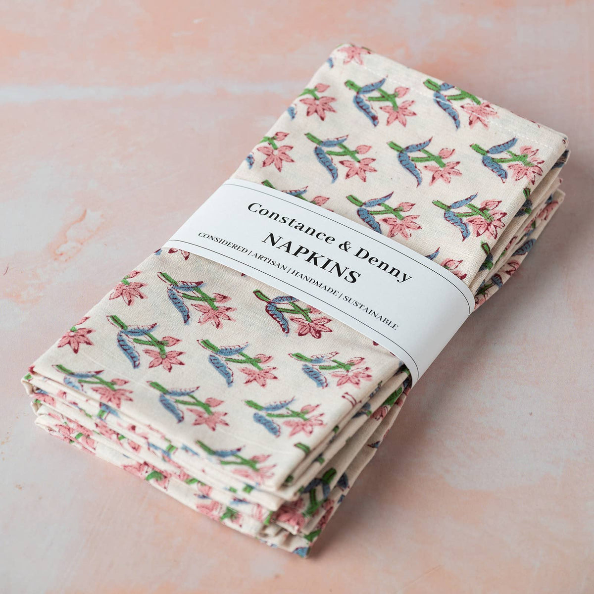 Botanical Meadow hand-block printed cotton napkins set of 4