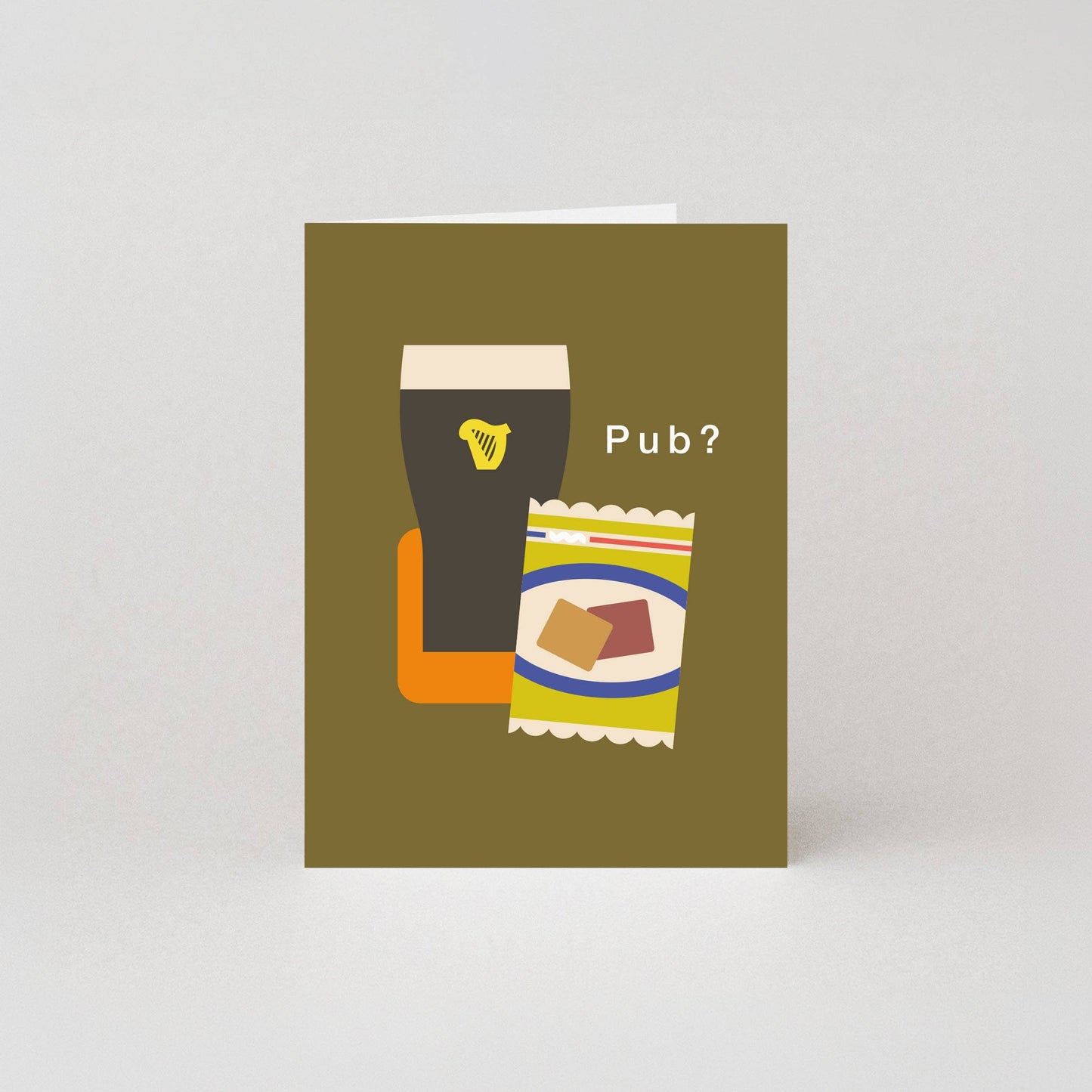 Pub? Mini Greeting Card featuring a pint of beer illustration