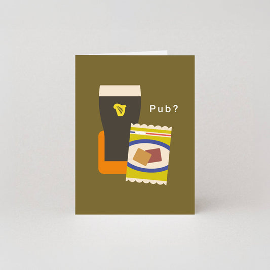Pub? Mini Greeting Card featuring a pint of beer illustration