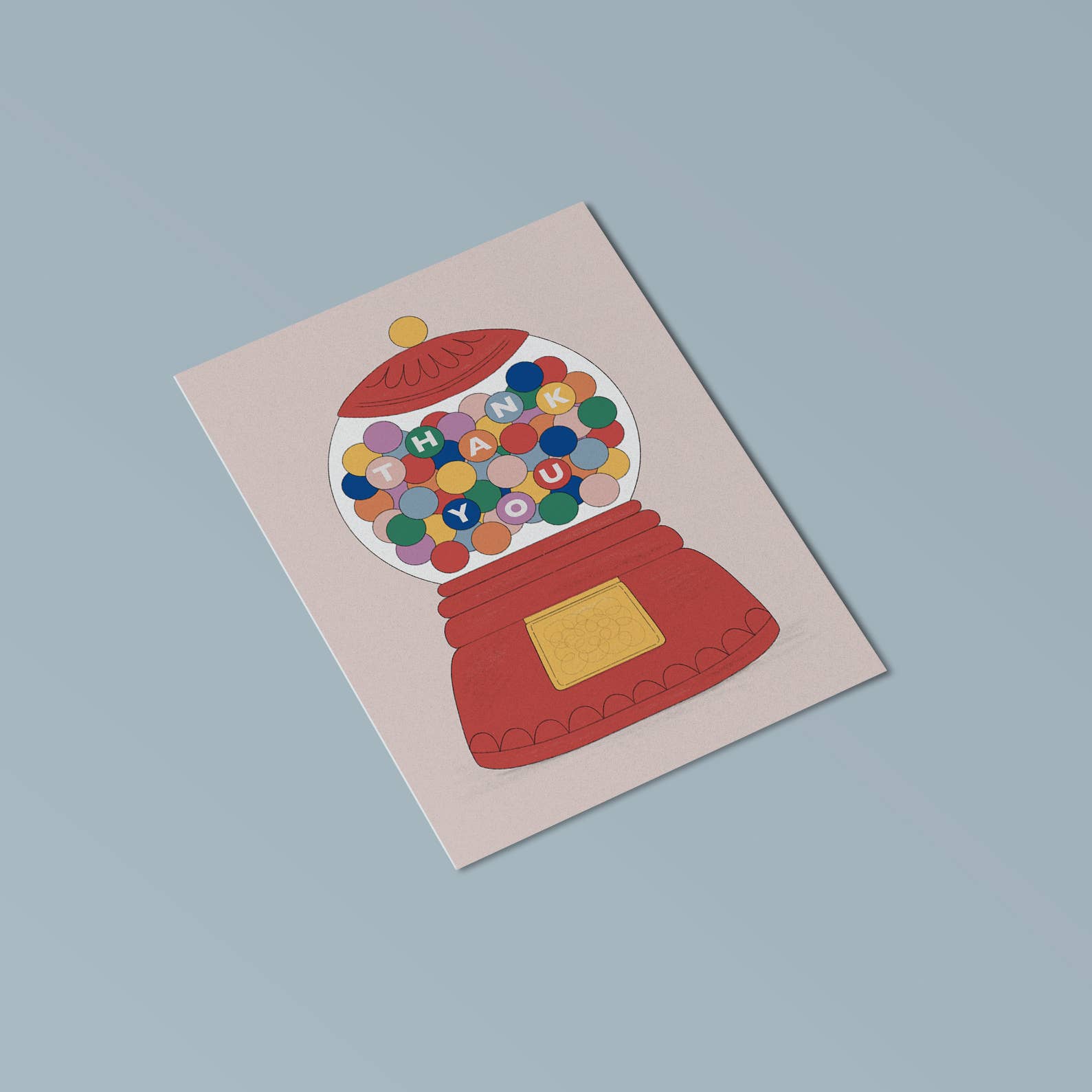 Thank You Greetings Card by Holly Fuller, bubble gum machine illustration, sustainably sourced 300gsm plastic-free card with kraft envelope, eco-friendly UK greeting card