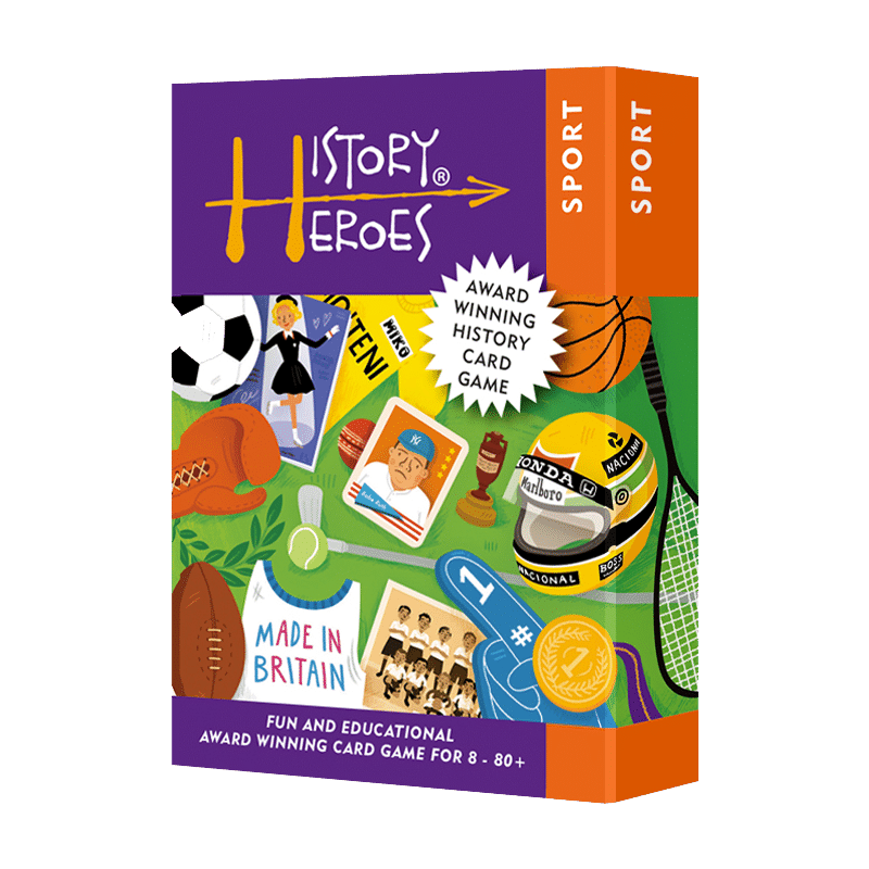 History Heroes SPORT Quiz Card Game box, featuring sports legends trivia