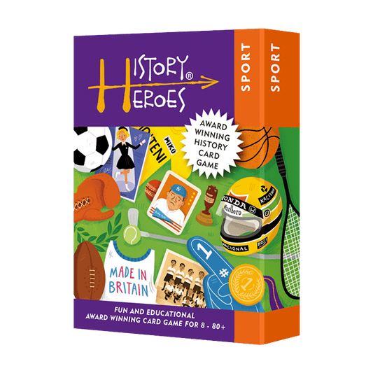 History Heroes SPORT Quiz Card Game box, featuring sports legends trivia