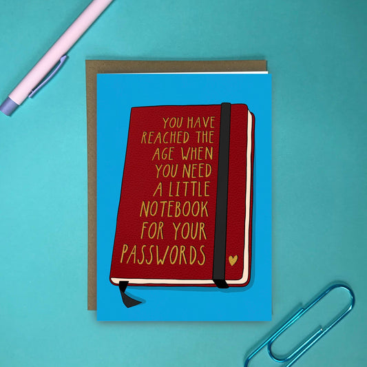 Close-up of 'You Need A Little Book of Passwords' Birthday Card showing texture