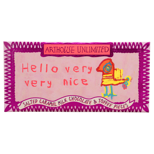 Joy-Sized Salted Caramel Milk Chocolate with Toffee Pieces in Hello Very Very Nice packaging