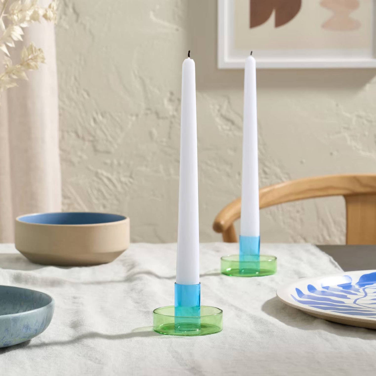 Duo Tone Glass Candle Holder in Green