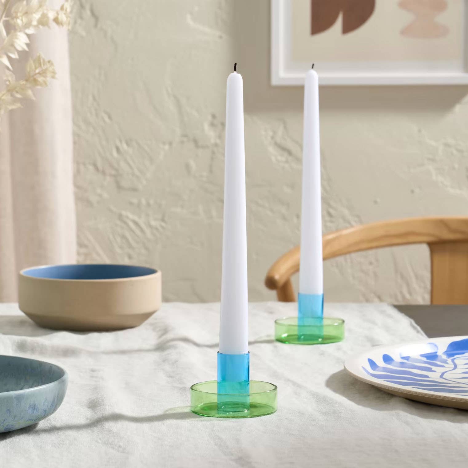 Duo Tone Glass Candle Holder in Green