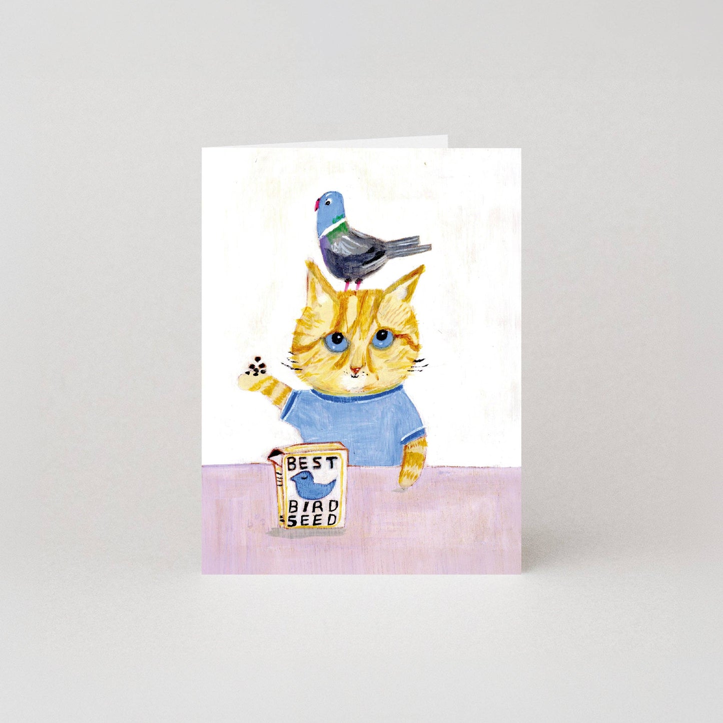 Birdseed Mini Cat and Bird Greeting Card by Studio Boketto