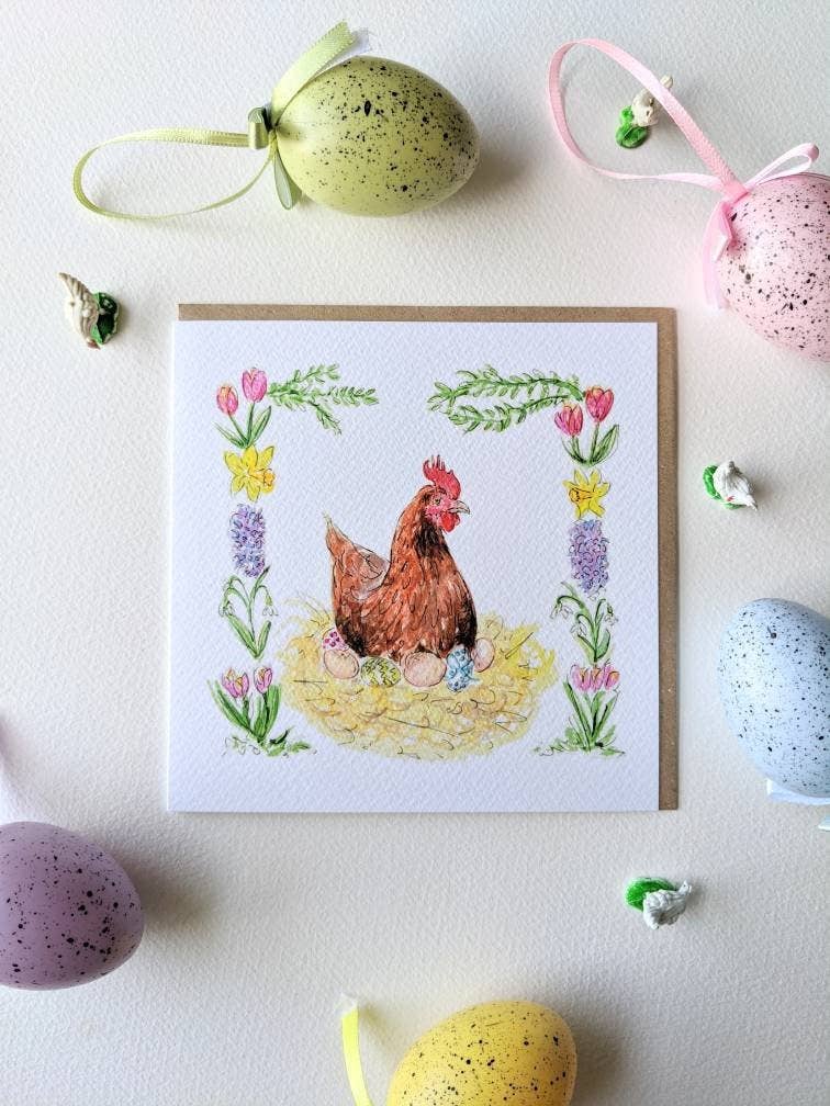 Easter Chicken Blank Greeting Card on textured paper
