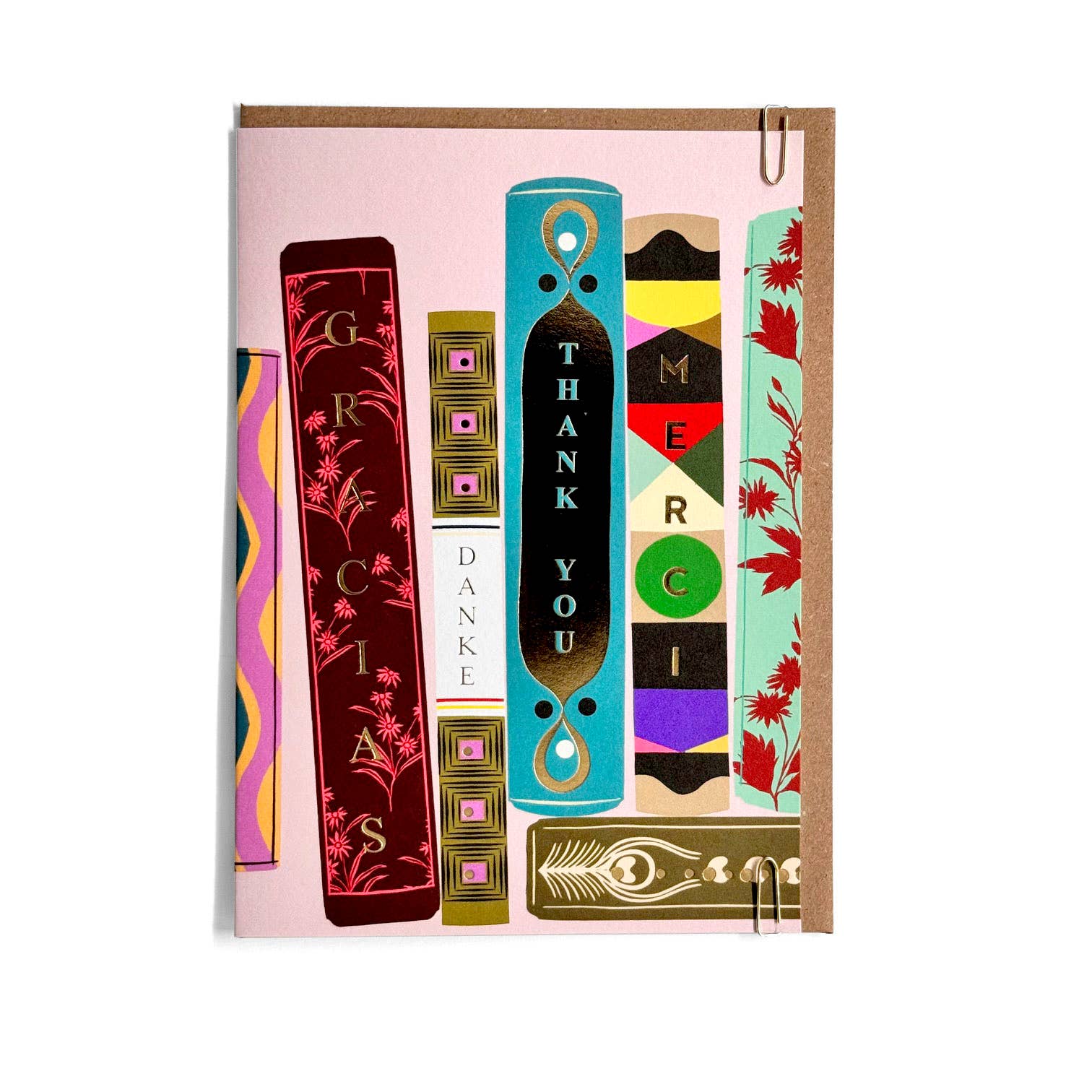 Literary Library Foiled Thank You Card with book design