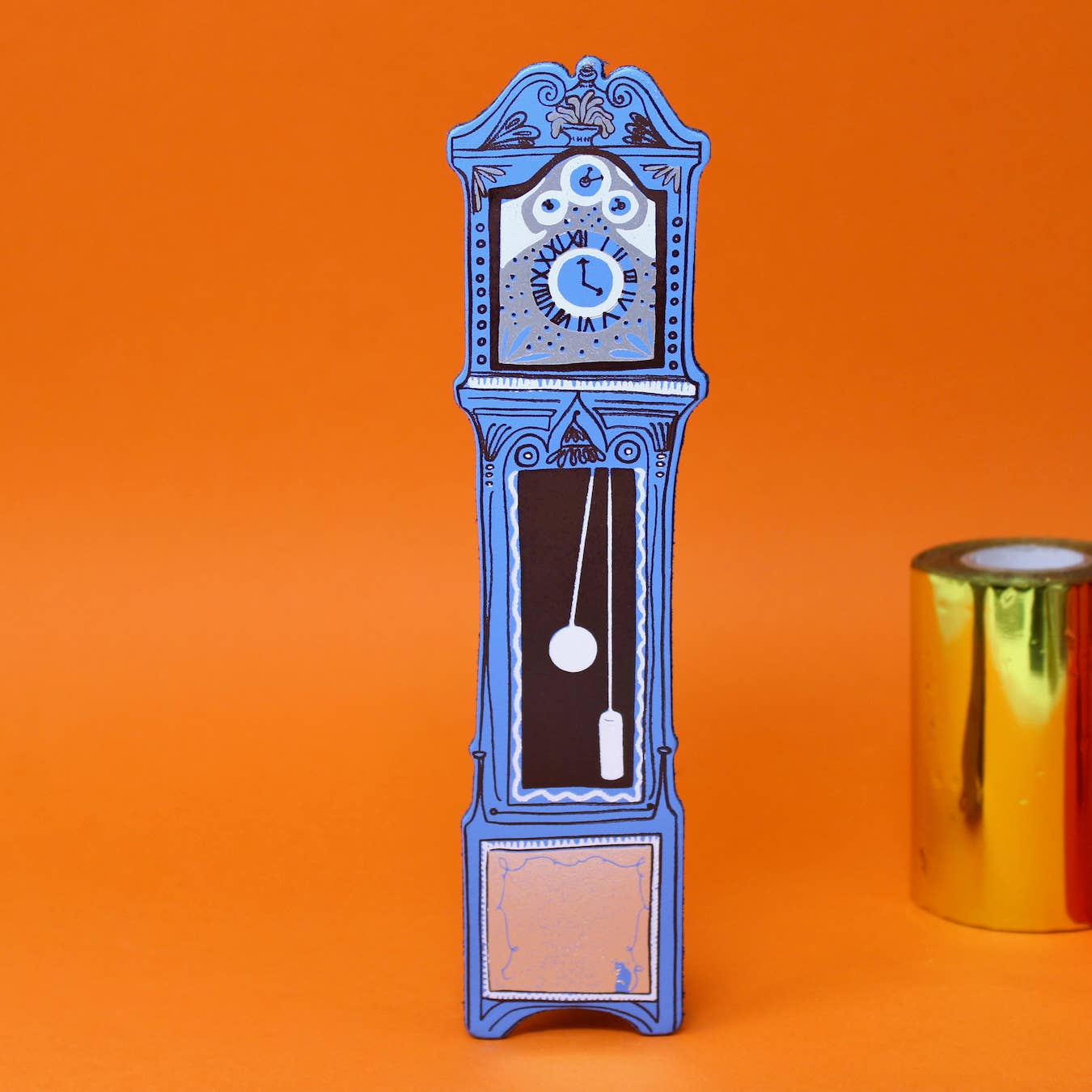 Sustainably sourced genuine leather Grandfather Clock Bookmark by Ark Colour Design with foil embossing, UK made