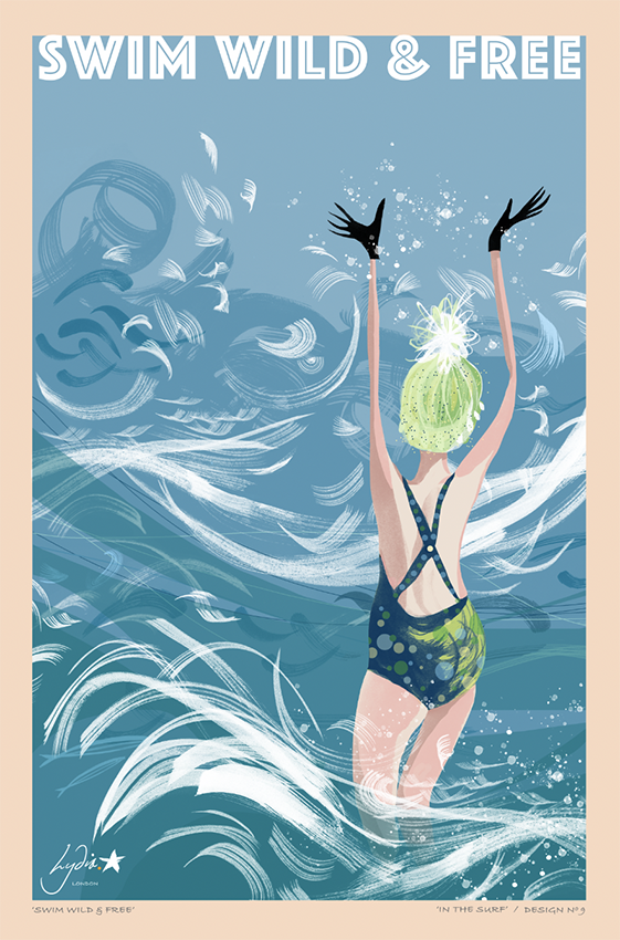 Swim Wild and Free In The Surf 100% cotton drill tea towel