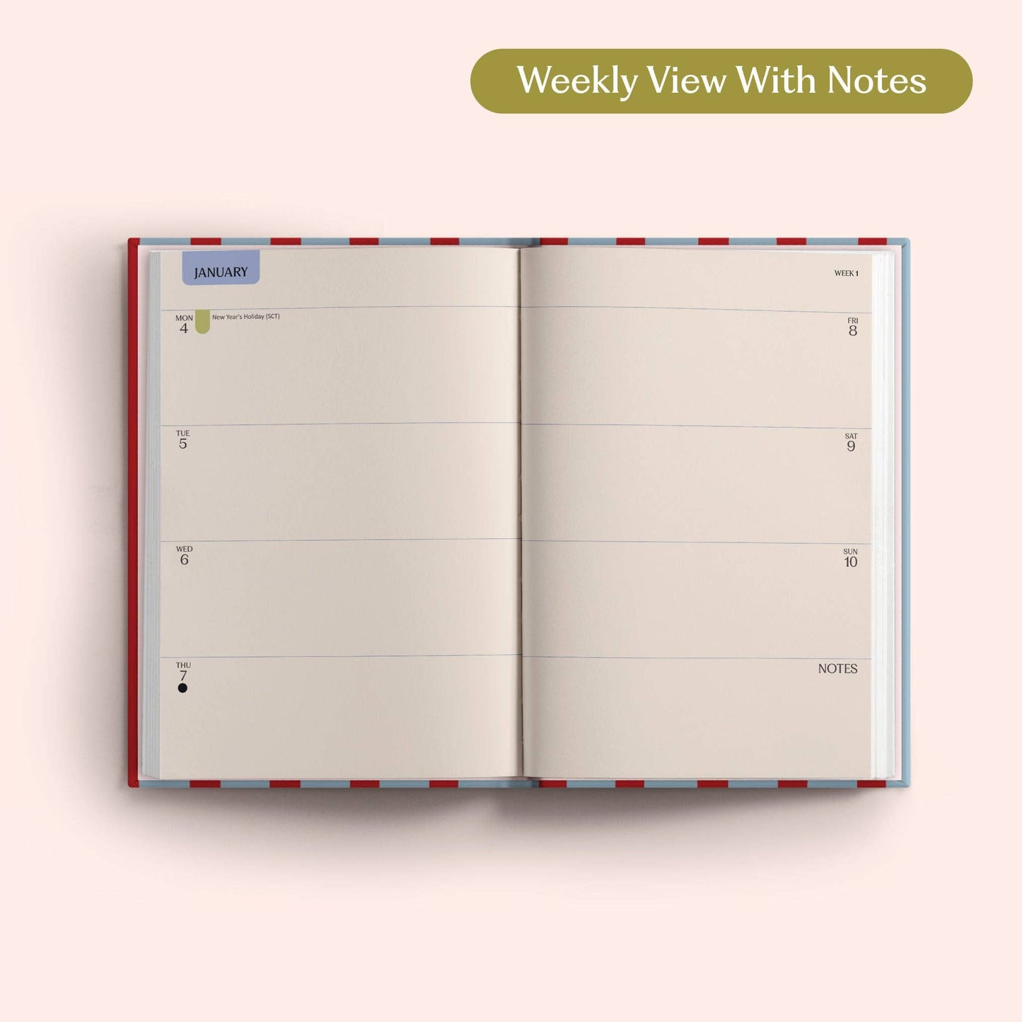 Lay flat binding details of 2027 A5 hardcover diary