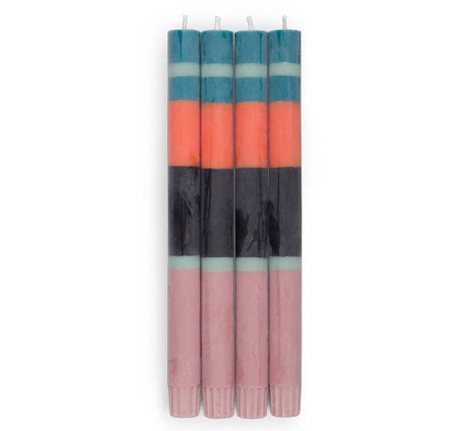 Striped multi-colour eco dinner candles pack of 4