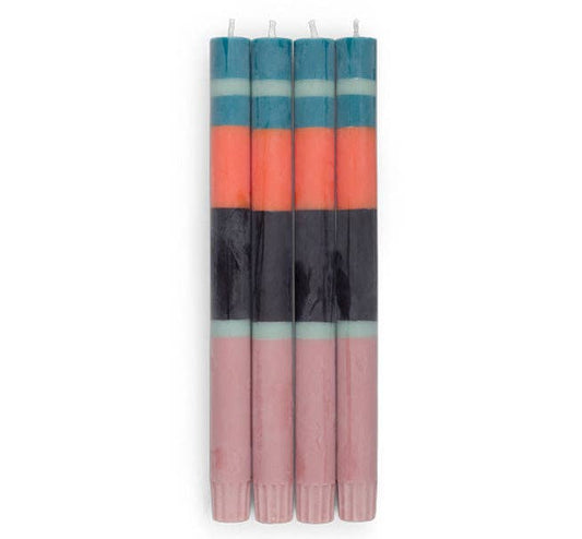 Striped multi-colour eco dinner candles pack of 4