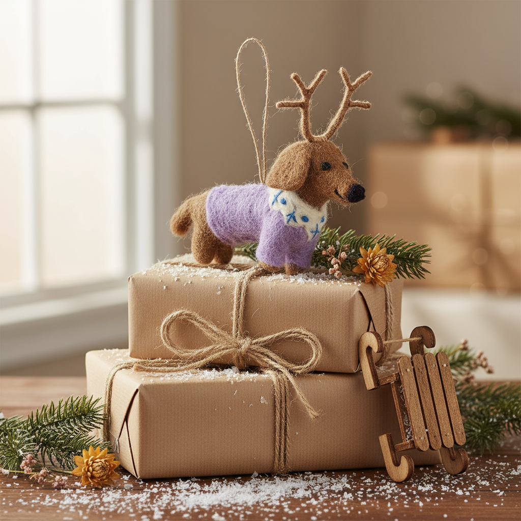 Rudy felt Dachshund decoration showcasing its detailed craftsmanship
