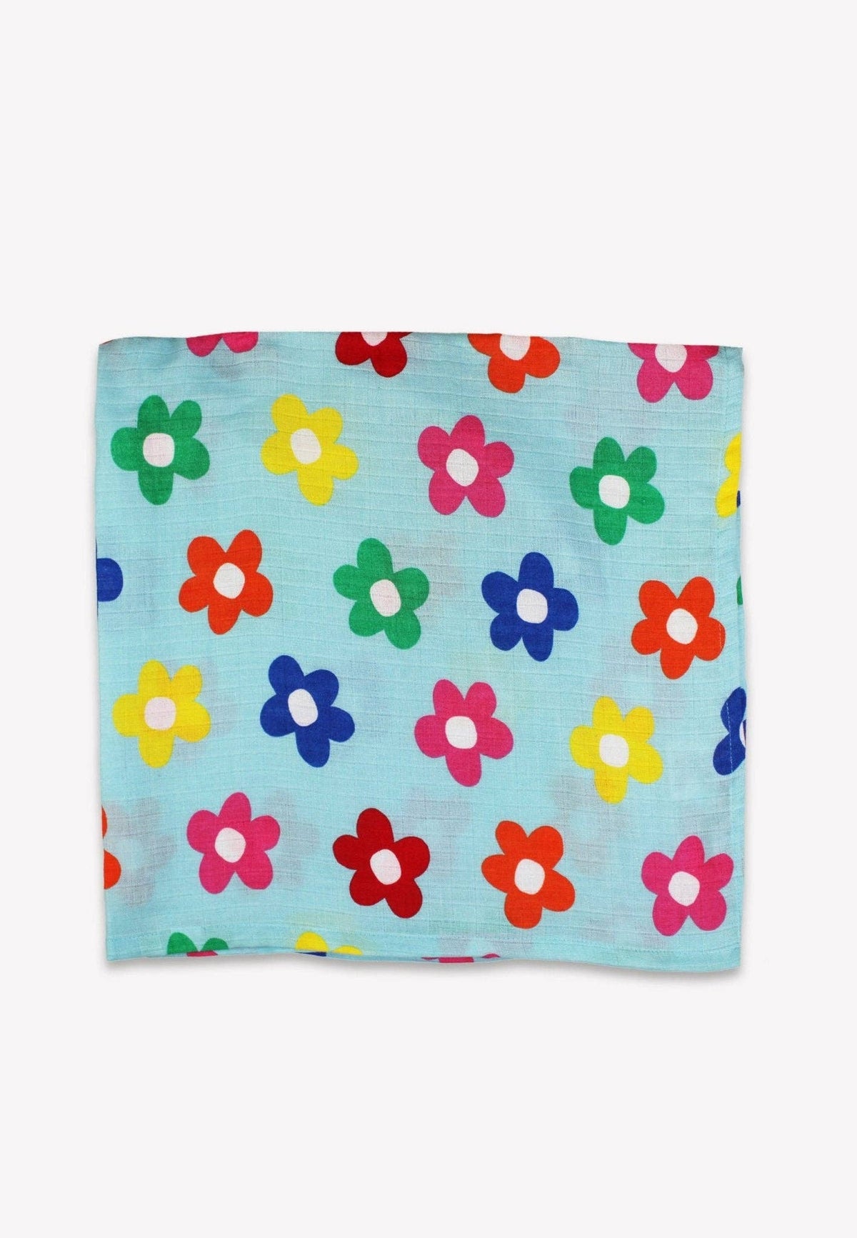 Folded pink with white dots and blue floral organic baby muslins