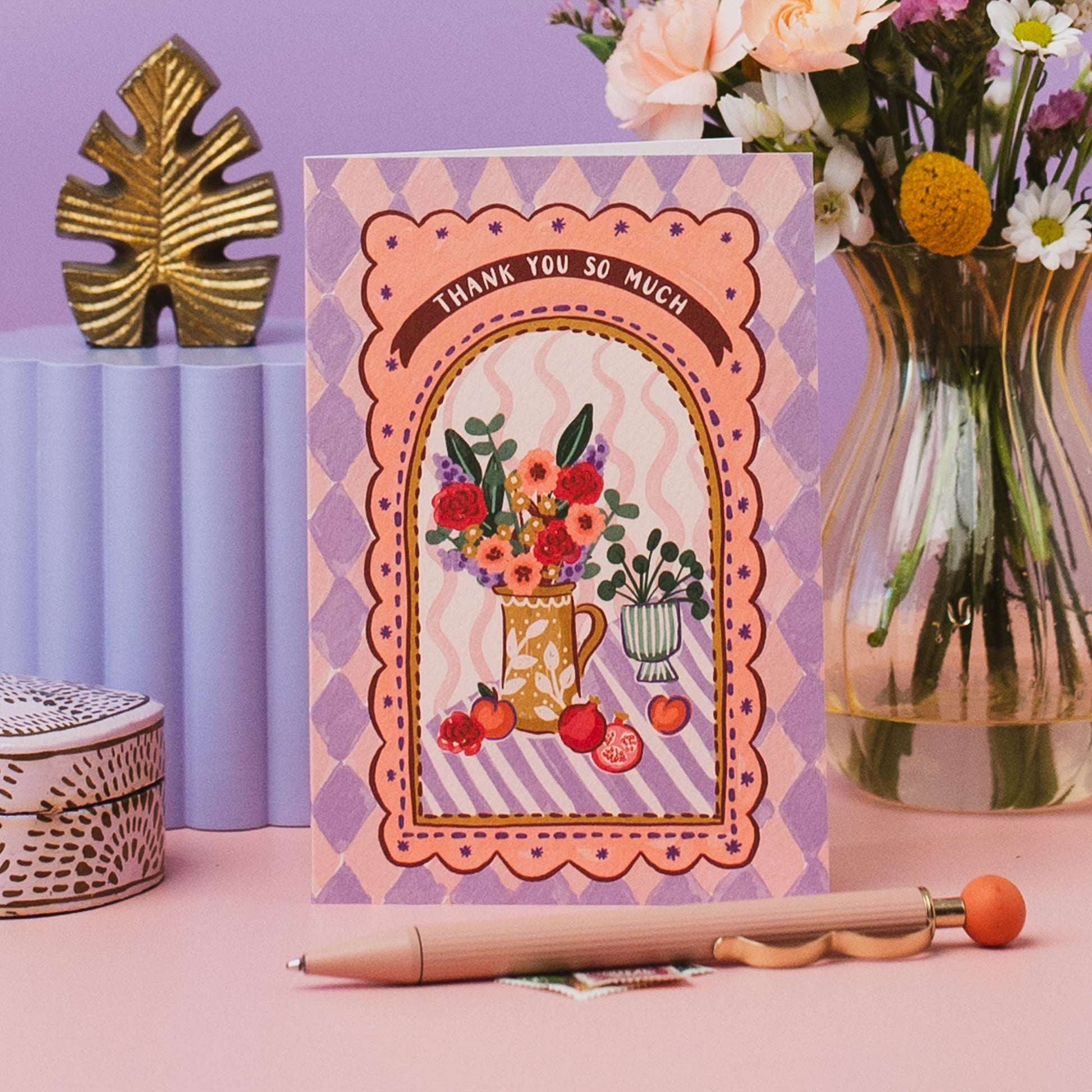 Detailed view of 'Thank you so much' lettering on Still Life Greeting Card