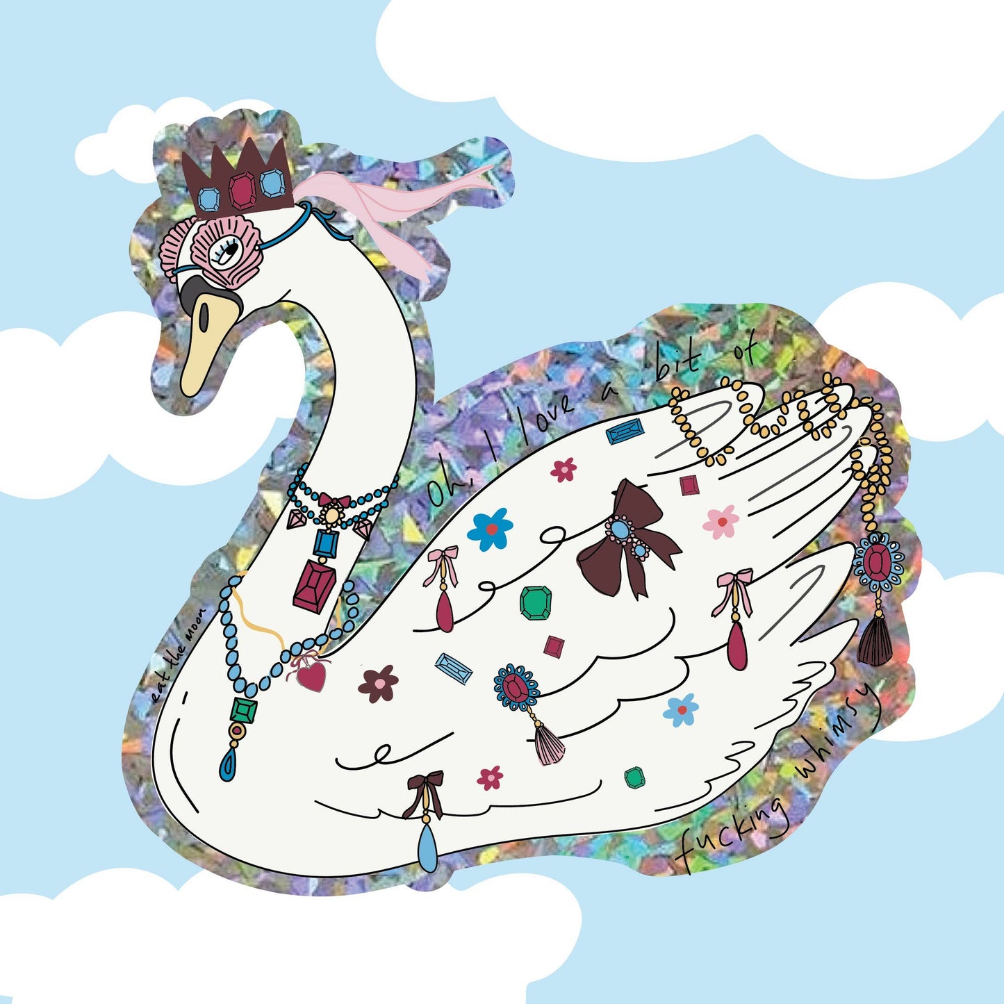 Swan whimsy, glitter vinyl sticker, die cut sticker sparkle