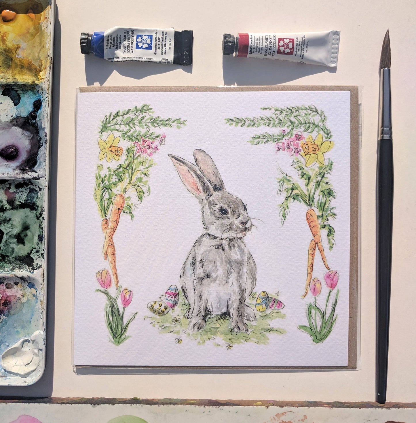 Back of 100% recyclable Easter Bunny greeting card