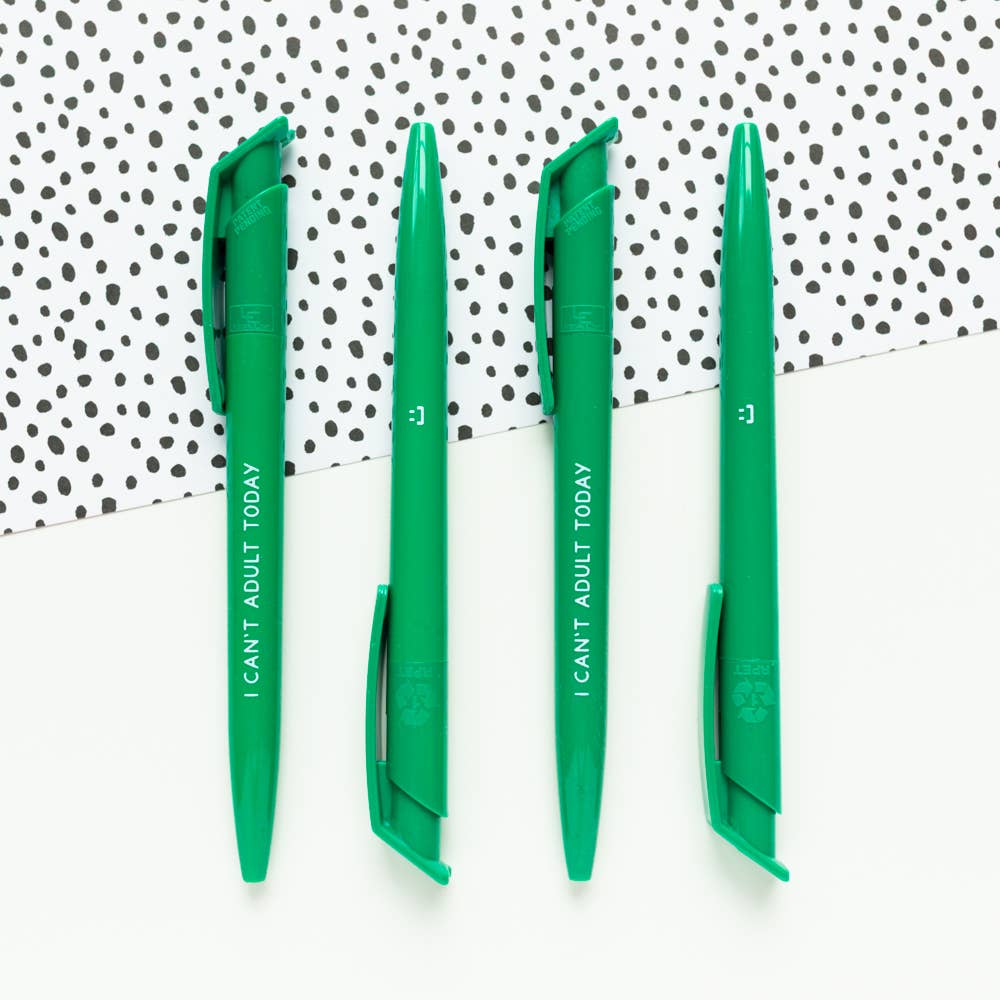 I Can't Adult Today green recycled eco ballpoint pen