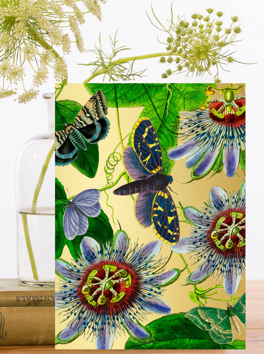 Gold foil botanical greeting card with vintage floral design