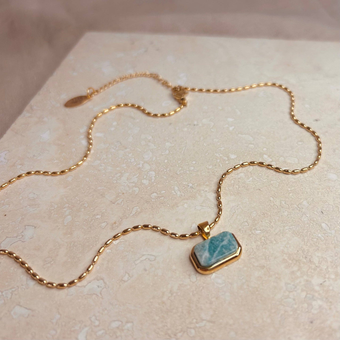 Water Resistant Turquoise Tablet Pendant Necklace