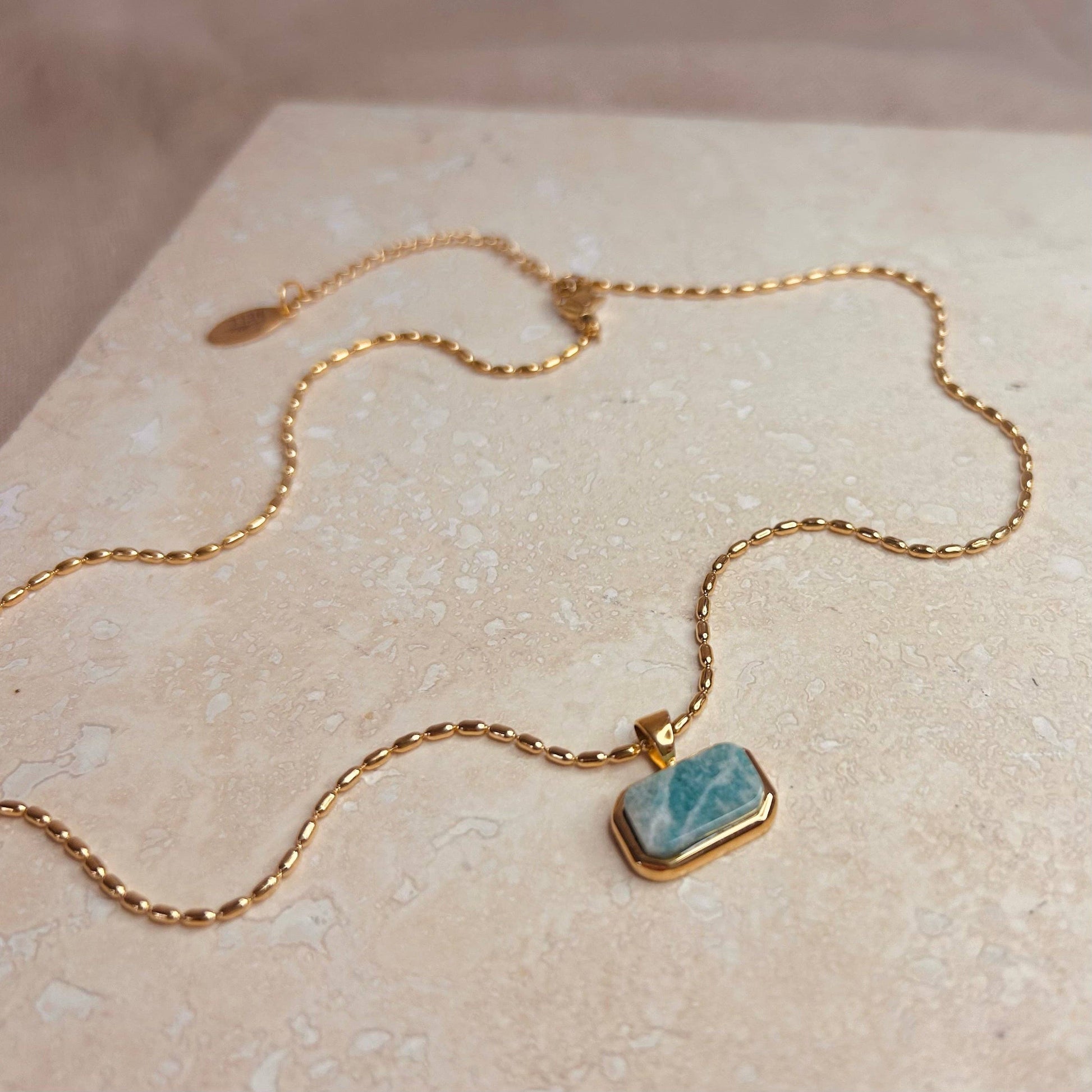 Water Resistant Turquoise Tablet Pendant Necklace