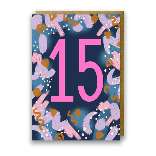 Teen Neon Age 15 Birthday Card