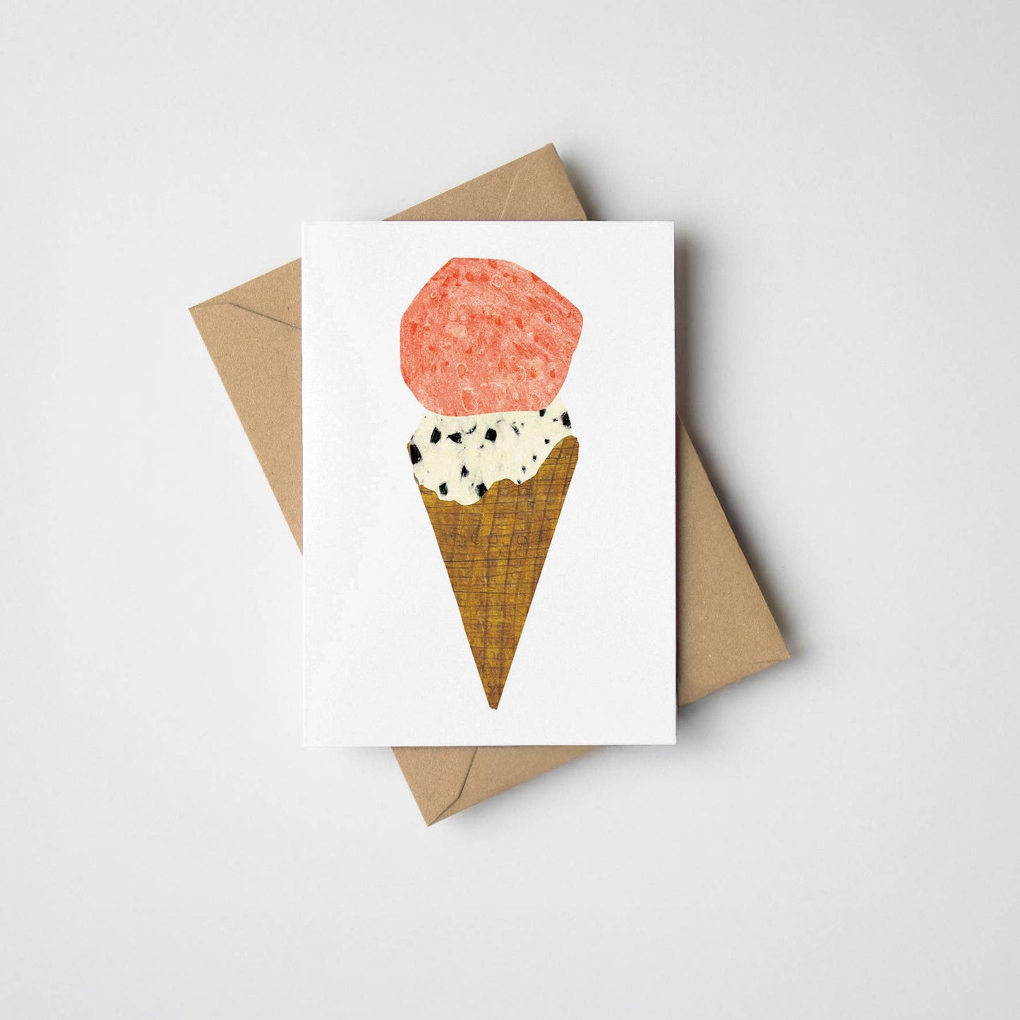 Mini Gelato Ice Cream Greeting Card featuring strawberry and Stracciatella illustration