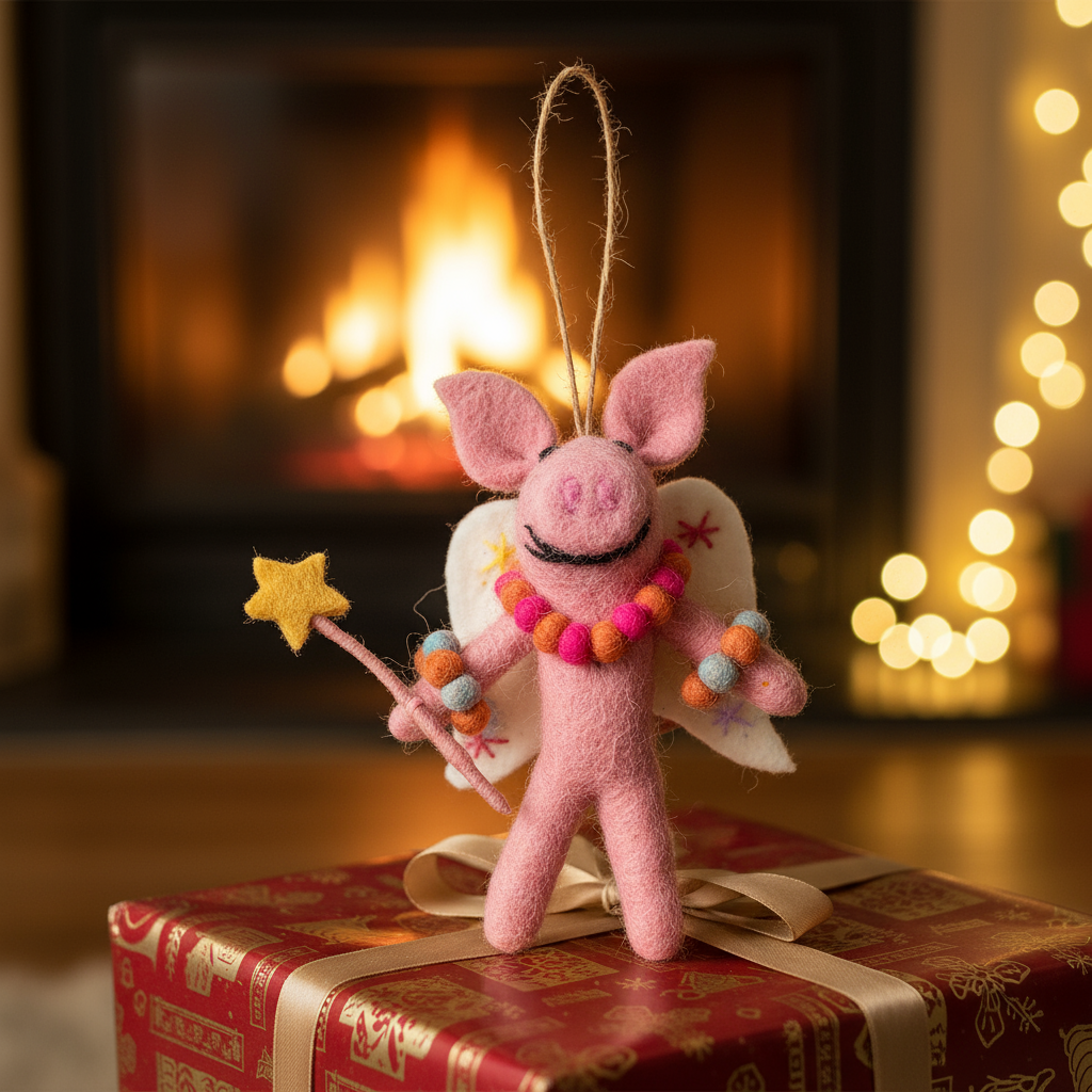 Handmade felt Penelope Porker pig fairy Christmas tree decoration