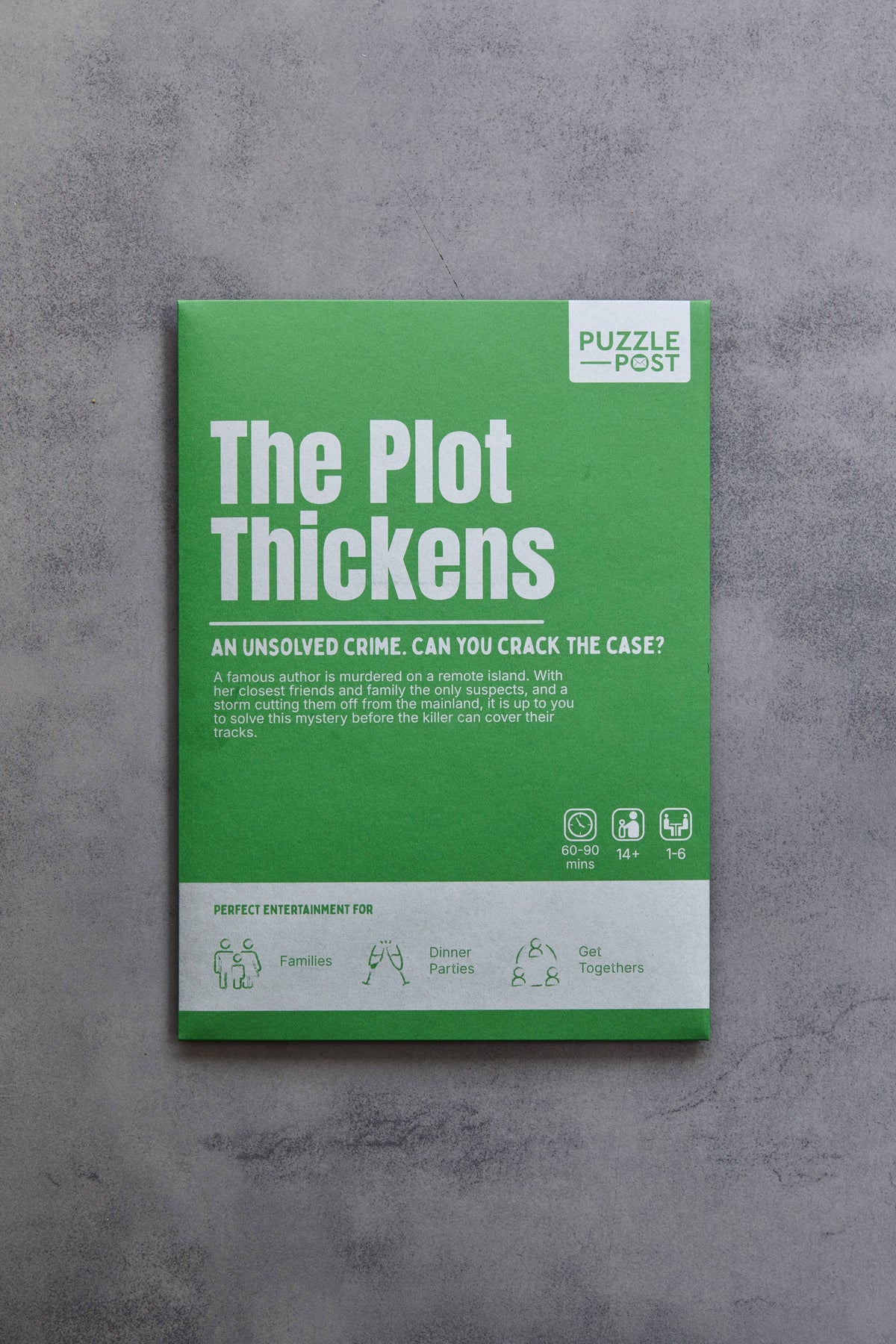 The Plot Thickens Cold Case Game packaging by Puzzle Post