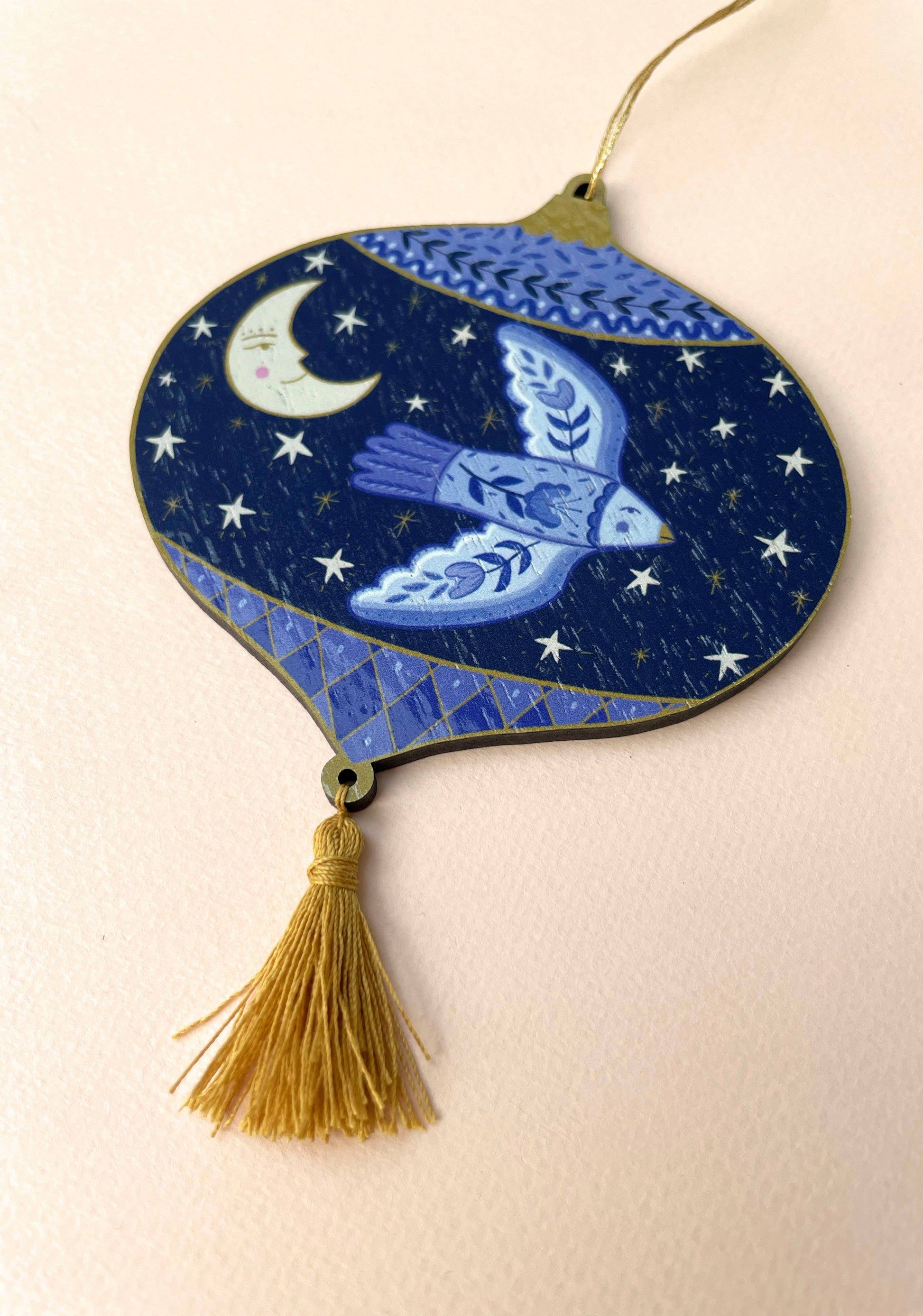 Folk Bird Christmas Bauble with Gold Tassel