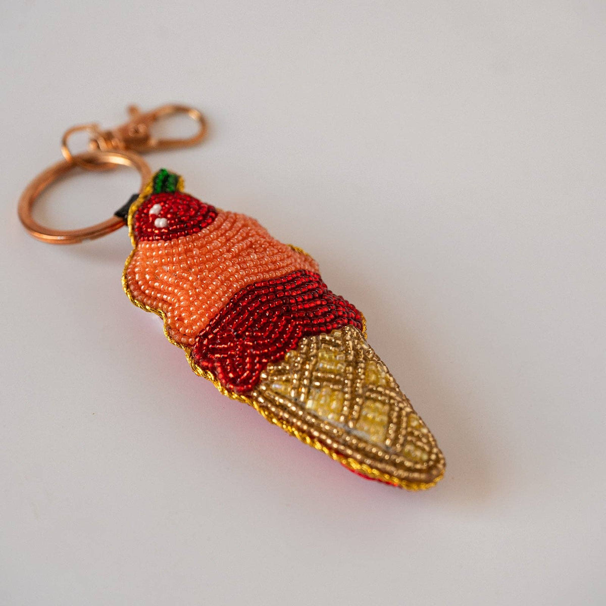 Handmade ice cream cone beaded keyring