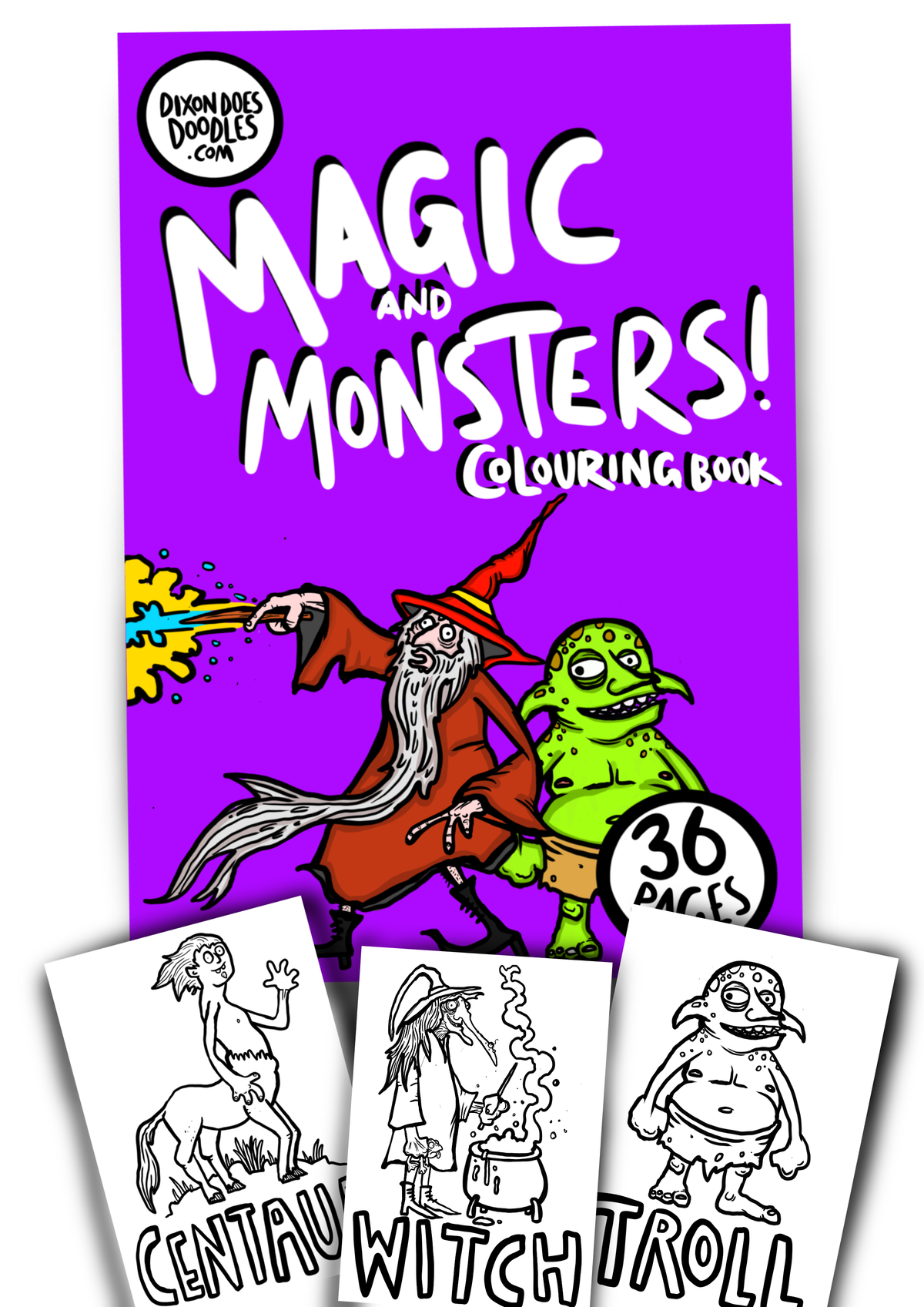 Magic and Monsters A5 Colouring Book front cover featuring playful monster illustrations