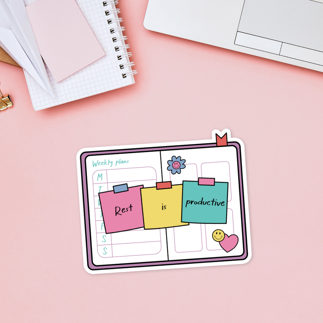Rest Is Productive matte vinyl sticker for planners and laptops