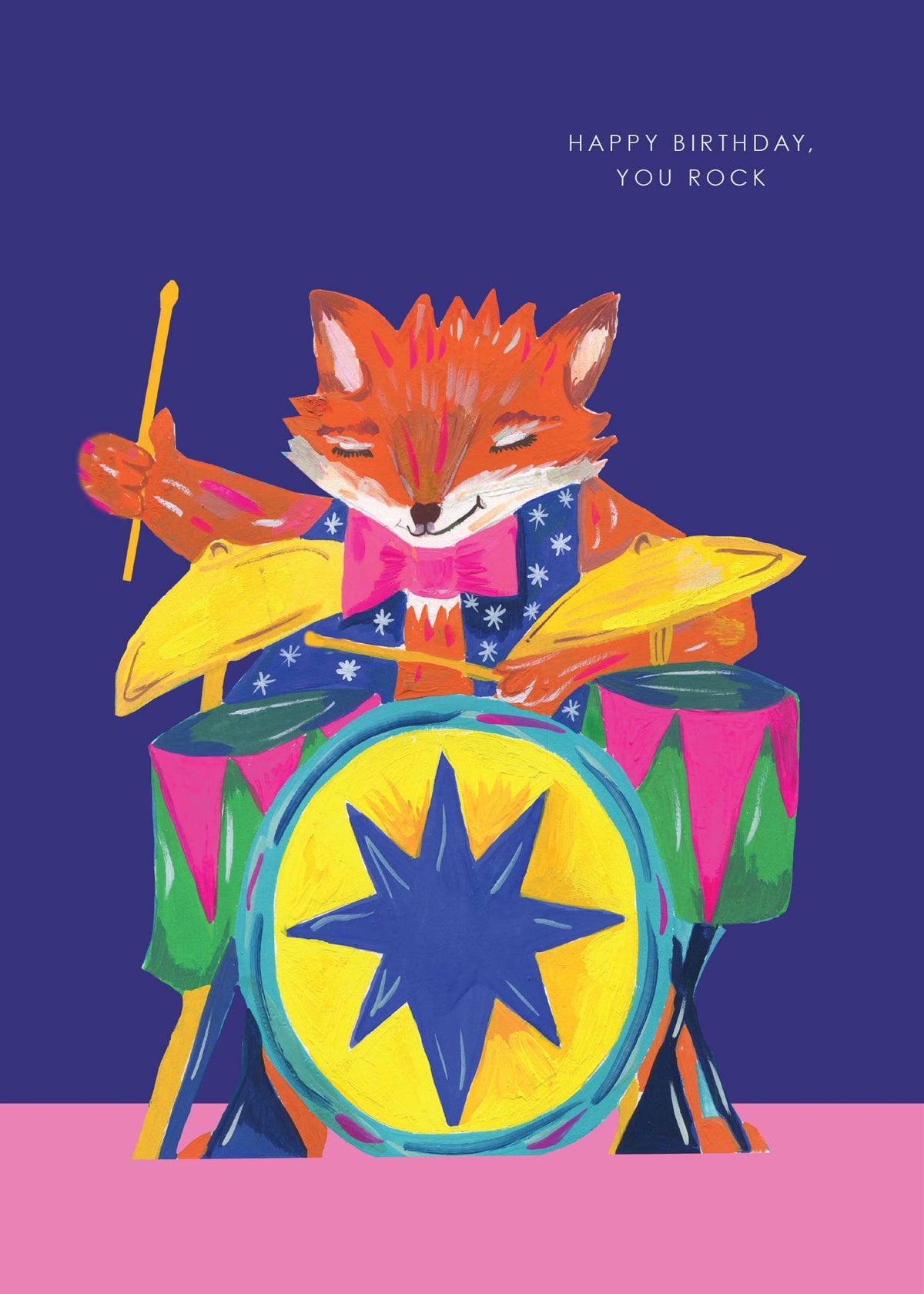 Hand-illustrated Rocking Fox birthday card with recycled envelope