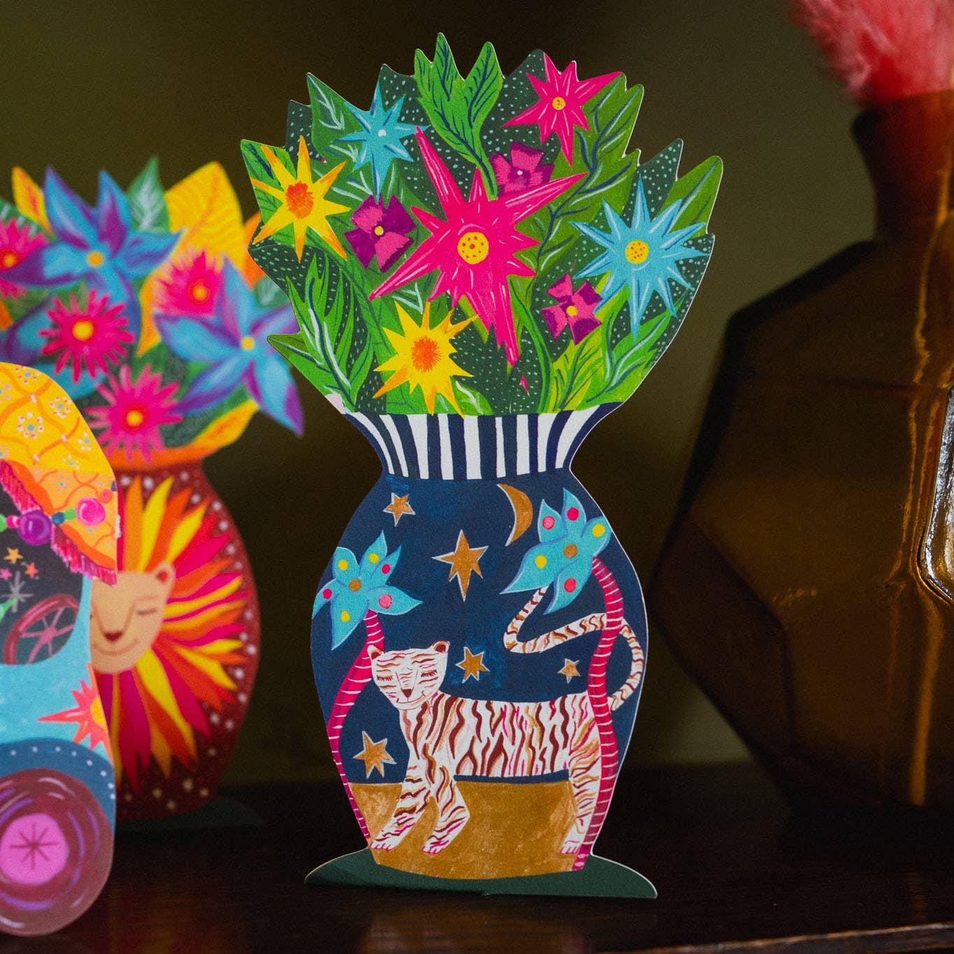 'Magical Pop Up Tiger Vase' Greetings Card