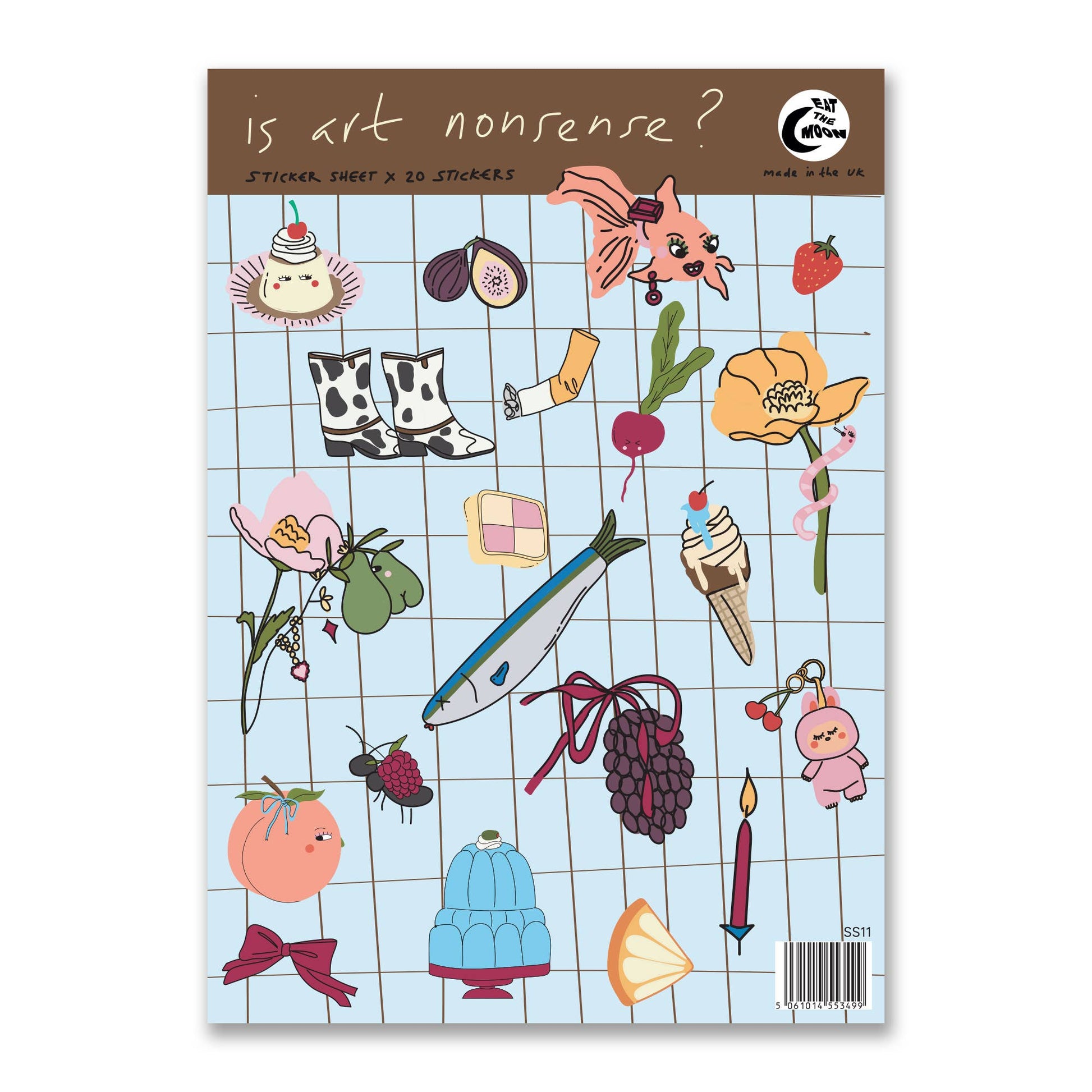 A6 sticker sheet with 20 mini art nonsense vinyl stickers